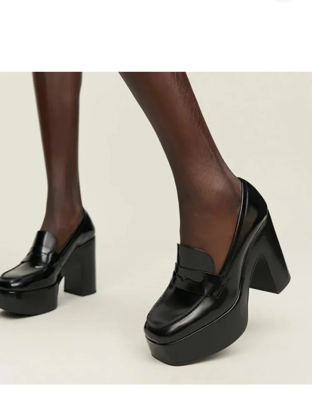 F5J Black Patent Platform Loafer Heels